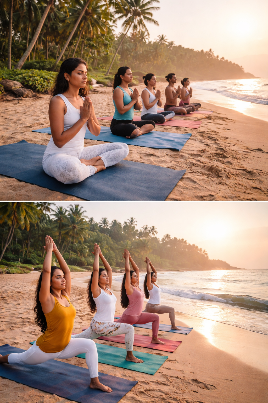 yoga at dawn on kerala beaches
